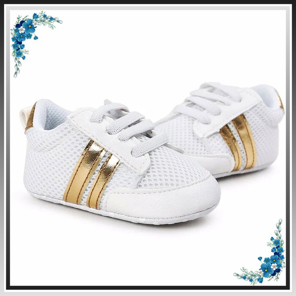 6 to 12 Months Baby Boys & Girls Shoes,Infant Non Slip Booties (White,Gold)-BT4613