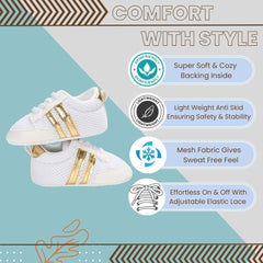 6 to 12 Months Baby Boys & Girls Shoes,Infant Non Slip Booties (White,Gold)-BT4613