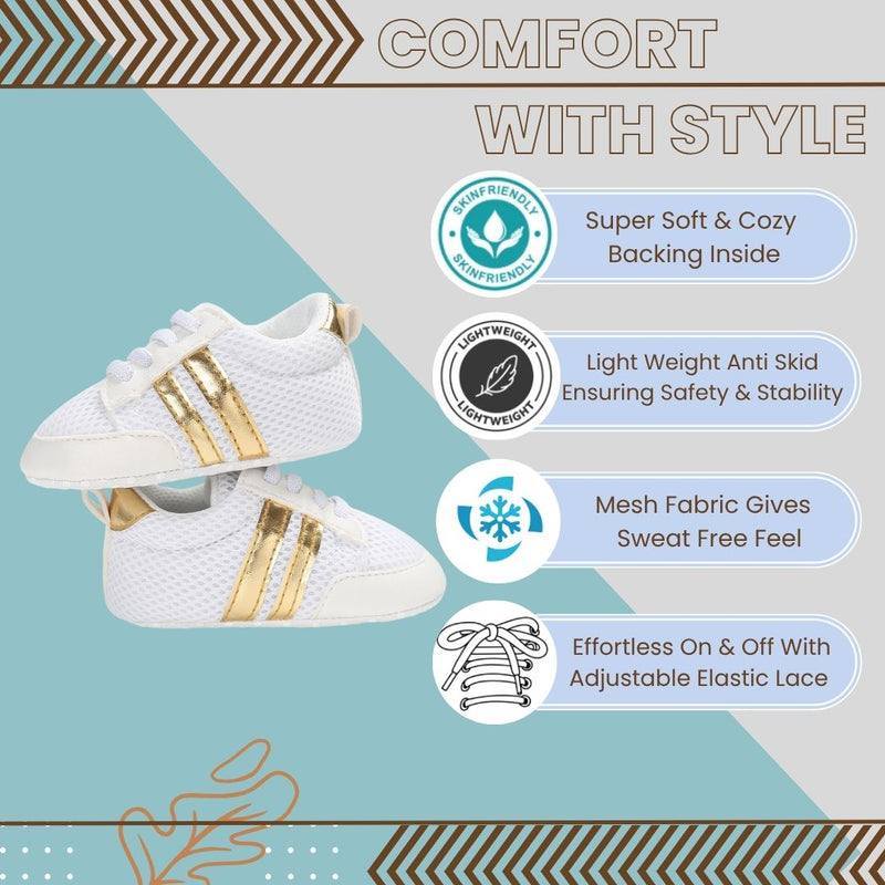 6 to 12 Months Baby Boys & Girls Shoes,Infant Non Slip Booties (White,Gold)-BT4613