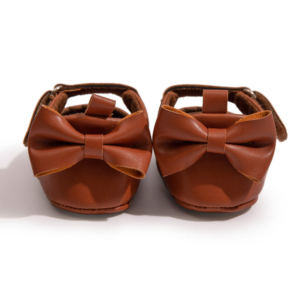 6 To 12 Months Newborn Baby Girls Belly Shoe Partywear Anti-Slip Sandal Booties (Brown)-BT4614