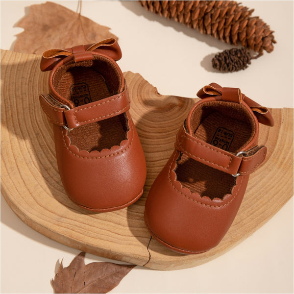 6 To 12 Months Newborn Baby Girls Belly Shoe Partywear Anti-Slip Sandal Booties (Brown)-BT4614
