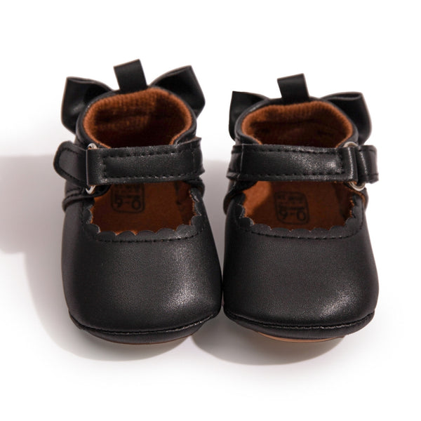 6 To 12 Months Newborn Baby Girls Belly Shoe Partywear Anti-Slip Sandal Booties (Black)-BT4615