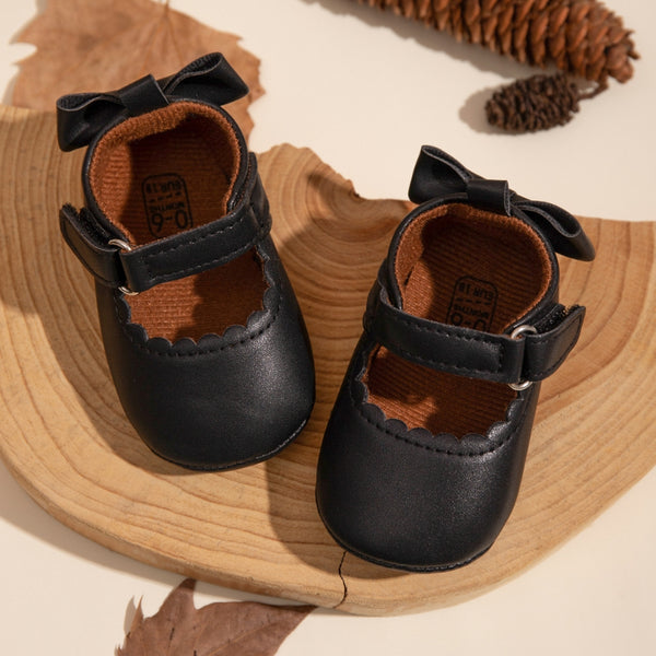 6 To 12 Months Newborn Baby Girls Belly Shoe Partywear Anti-Slip Sandal Booties (Black)-BT4615
