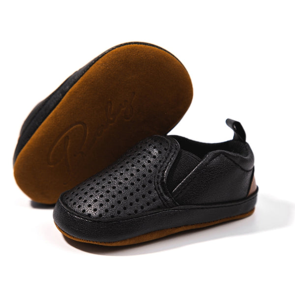 6 to 12 Months Baby Boys & Girls Synthetic Leather Sneaker Shoes,Infant Slip On Booties (Black)-BT4616