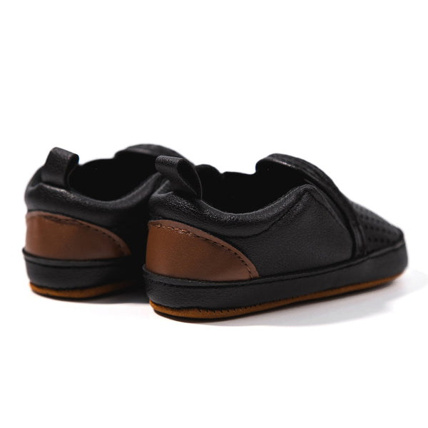 6 to 12 Months Baby Boys & Girls Synthetic Leather Sneaker Shoes,Infant Slip On Booties (Black)-BT4616