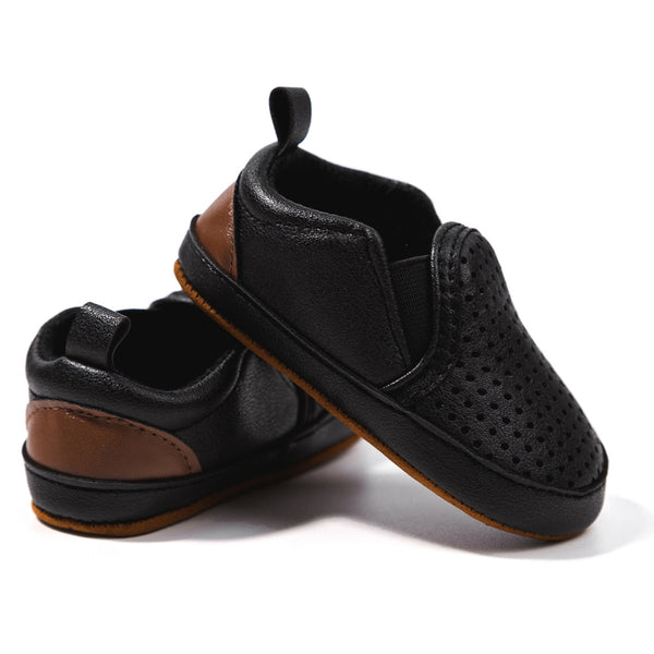 6 to 12 Months Baby Boys & Girls Synthetic Leather Sneaker Shoes,Infant Slip On Booties (Black)-BT4616