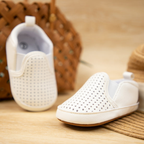 6 to 12 Months Baby Boys & Girls Synthetic Leather Sneaker Shoes,Infant Slip On Booties (White)-BT4617