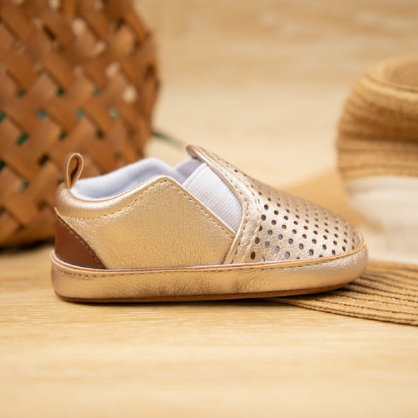 6 to 12 Months Baby Boys & Girls Synthetic Leather Sneaker Shoes,Infant Slip On Booties (Gold)-BT4618