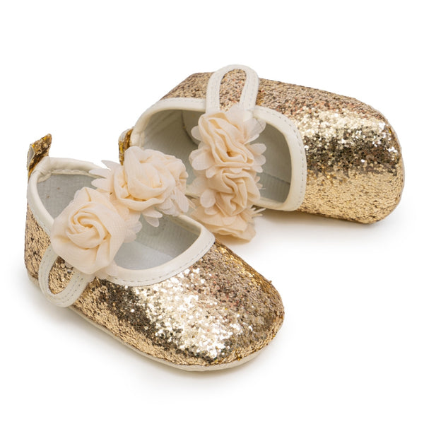 6 To 12 Months Newborn Baby Girls Belly Shoe Partywear Anti-Slip Sandal Booties (Gold)-BT4620