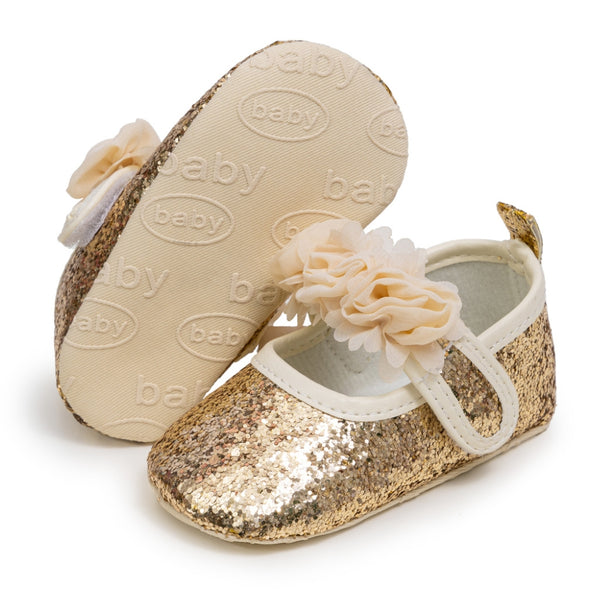 6 To 12 Months Newborn Baby Girls Belly Shoe Partywear Anti-Slip Sandal Booties (Gold)-BT4620
