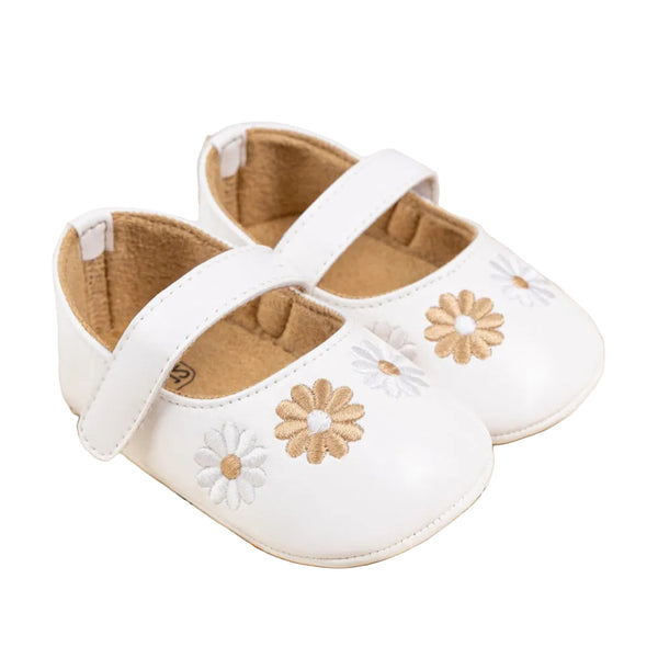 6 To 12 Months Newborn Baby Girls Belly Shoe Partywear Floral Anti-Slip Sandal Booties (White)-BT4626