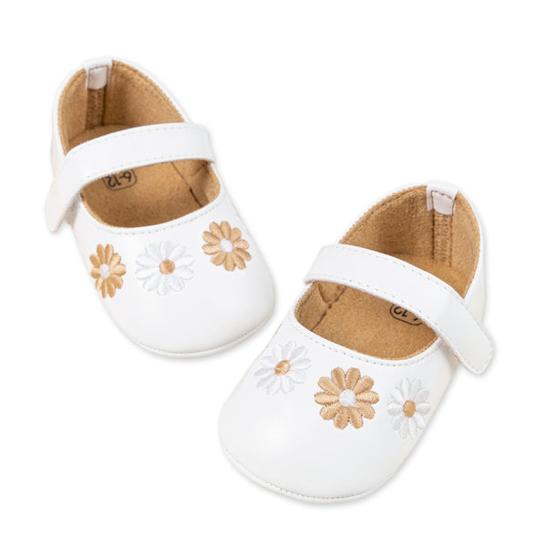 6 To 12 Months Newborn Baby Girls Belly Shoe Partywear Floral Anti-Slip Sandal Booties (White)-BT4626