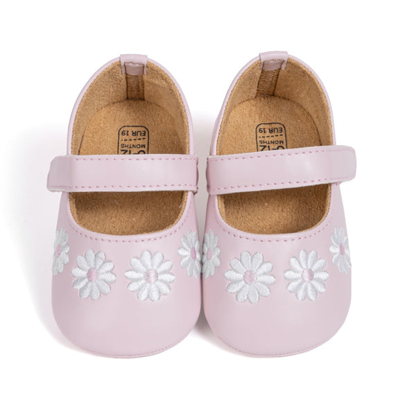 6 To 12 Months Newborn Baby Girls Belly Shoe Partywear Floral Anti-Slip Sandal Booties (Pink)-BT4627