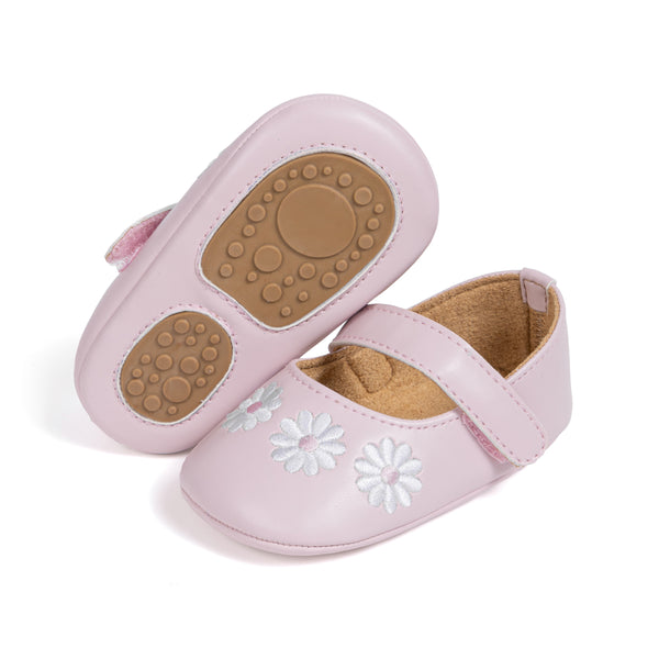 6 To 12 Months Newborn Baby Girls Belly Shoe Partywear Floral Anti-Slip Sandal Booties (Pink)-BT4627
