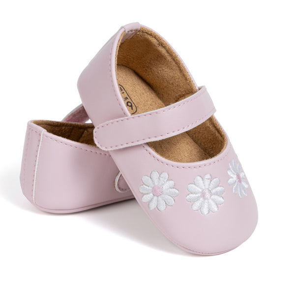 6 To 12 Months Newborn Baby Girls Belly Shoe Partywear Floral Anti-Slip Sandal Booties (Pink)-BT4627