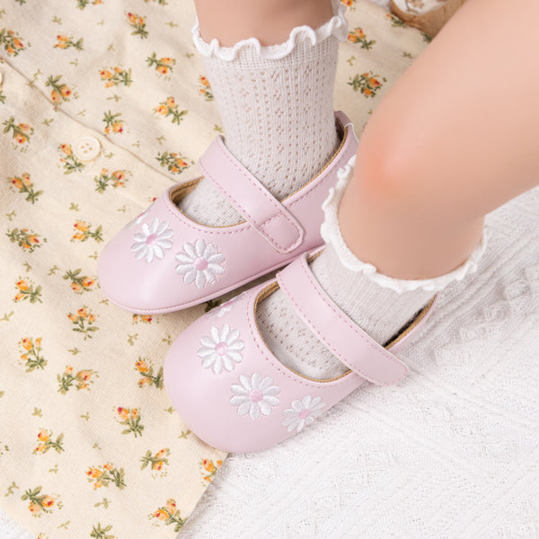 6 To 12 Months Newborn Baby Girls Belly Shoe Partywear Floral Anti-Slip Sandal Booties (Pink)-BT4627