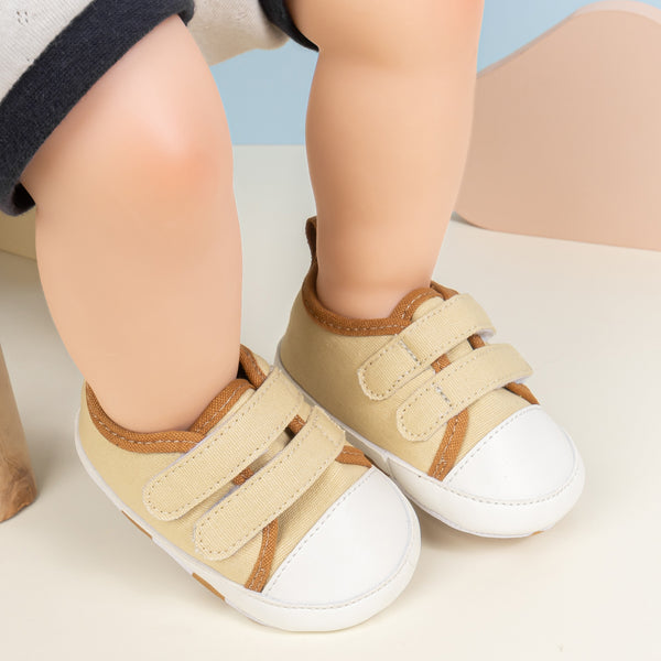 6 to 12 Months Baby Boys & Girls Sneaker Shoes,Infant Non Slip Sole Velcro Booties (Beige)-BT4629