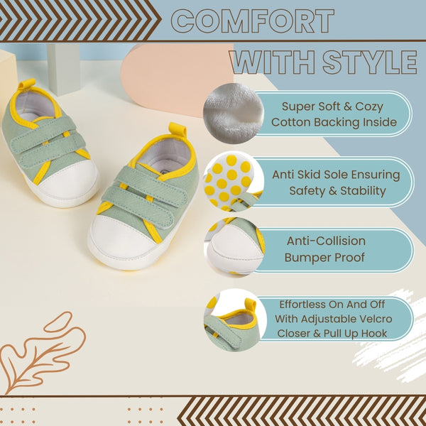 6 to 12 Months Baby Boys & Girls Sneaker Shoes,Infant Non Slip Sole Velcro Booties (Light Green)-BT4630
