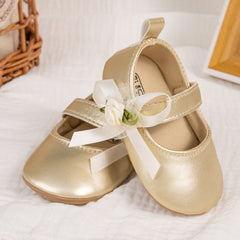 6 To 12 Months Newborn Baby Girls Belly Shoe Partywear Anti-Slip Sandal Booties (Gold)-BT4632