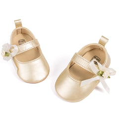 6 To 12 Months Newborn Baby Girls Belly Shoe Partywear Anti-Slip Sandal Booties (Gold)-BT4632