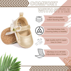 6 To 12 Months Newborn Baby Girls Belly Shoe Partywear Anti-Slip Sandal Booties (Gold)-BT4632