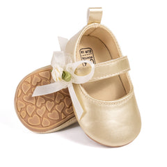 6 To 12 Months Newborn Baby Girls Belly Shoe Partywear Anti-Slip Sandal Booties (Gold)-BT4632