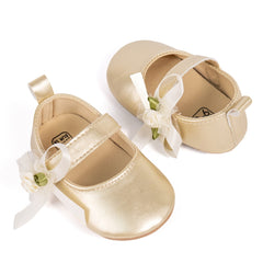 6 To 12 Months Newborn Baby Girls Belly Shoe Partywear Anti-Slip Sandal Booties (Gold)-BT4632
