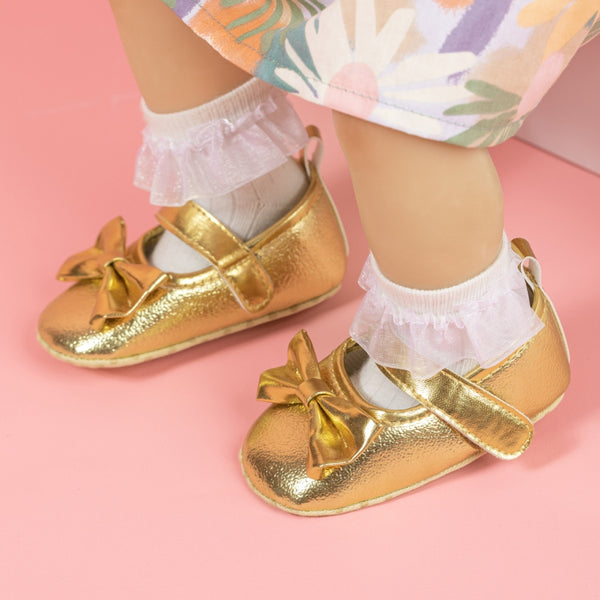 6 To 12 Months Newborn Baby Girls Belly Shoe Anti-Slip Sandal Booties (Gold)-BT4636