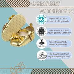 6 To 12 Months Newborn Baby Girls Belly Shoe Anti-Slip Sandal Booties (Gold)-BT4636