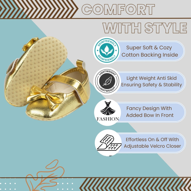 6 To 12 Months Newborn Baby Girls Belly Shoe Anti-Slip Sandal Booties (Gold)-BT4636