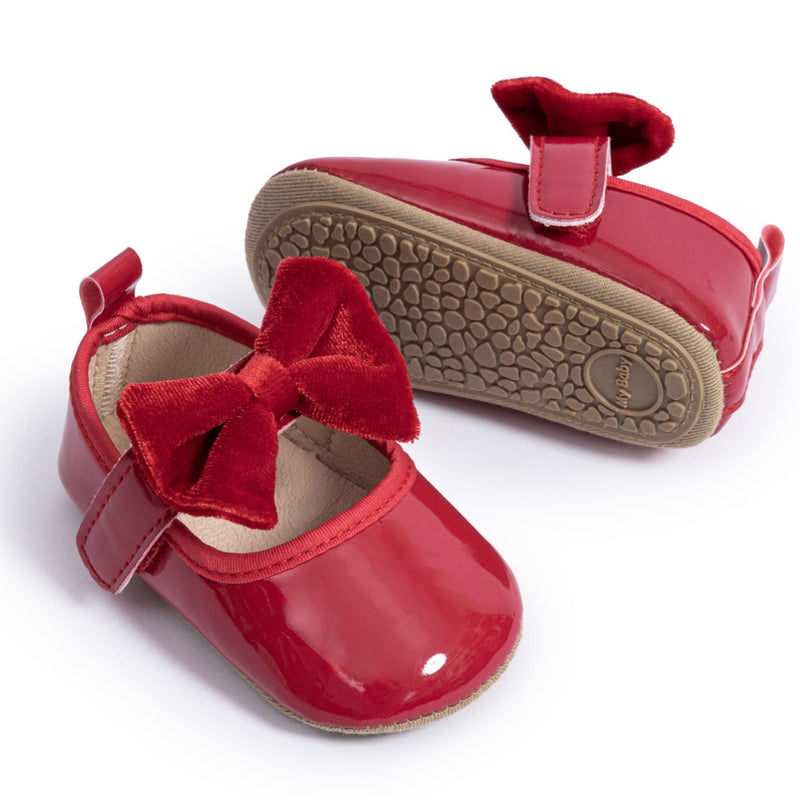 6 To 12 Months Newborn Baby Girls Belly Shoe Partywear Anti-Slip Sandal Booties (Red)-BT4637
