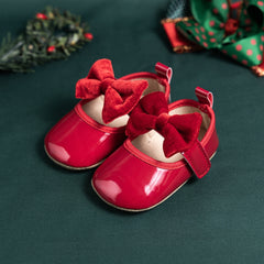 6 To 12 Months Newborn Baby Girls Belly Shoe Partywear Anti-Slip Sandal Booties (Red)-BT4637