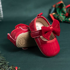 6 To 12 Months Newborn Baby Girls Belly Shoe Partywear Anti-Slip Sandal Booties (Red)-BT4637