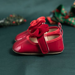 6 To 12 Months Newborn Baby Girls Belly Shoe Partywear Anti-Slip Sandal Booties (Red)-BT4637