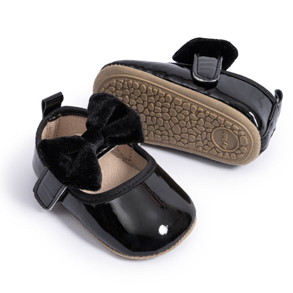 6 To 12 Months Newborn Baby Girls Belly Shoe Partywear Anti-Slip Sandal Booties (Black)-BT4638