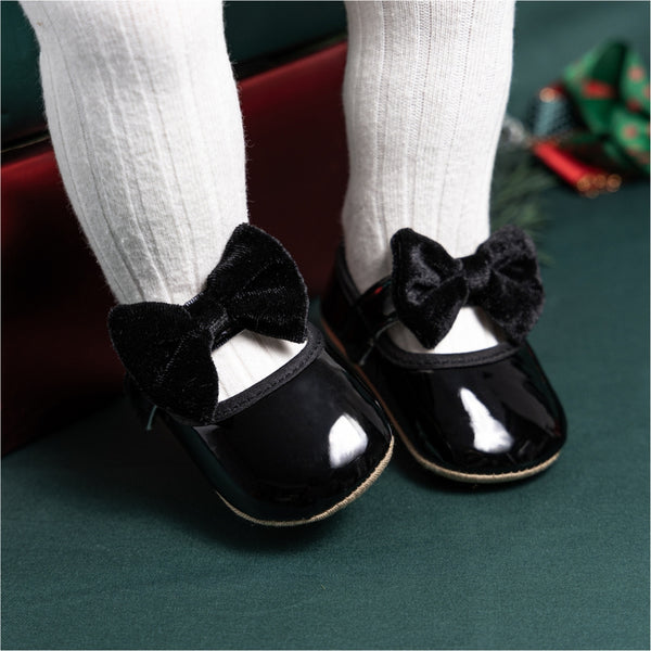 6 To 12 Months Newborn Baby Girls Belly Shoe Partywear Anti-Slip Sandal Booties (Black)-BT4638