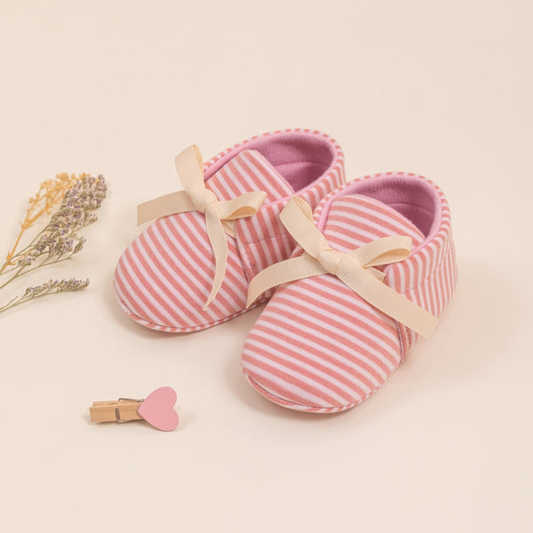 6 to 12 Months Baby Girls Shoes,Infant Non Slip Sole Cotton Bow Design Slip On Booties (Pink)-BT4640