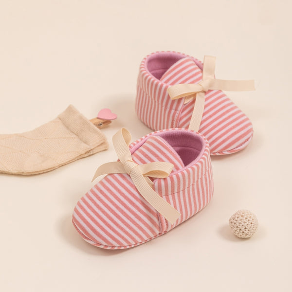 6 to 12 Months Baby Girls Shoes,Infant Non Slip Sole Cotton Bow Design Slip On Booties (Pink)-BT4640