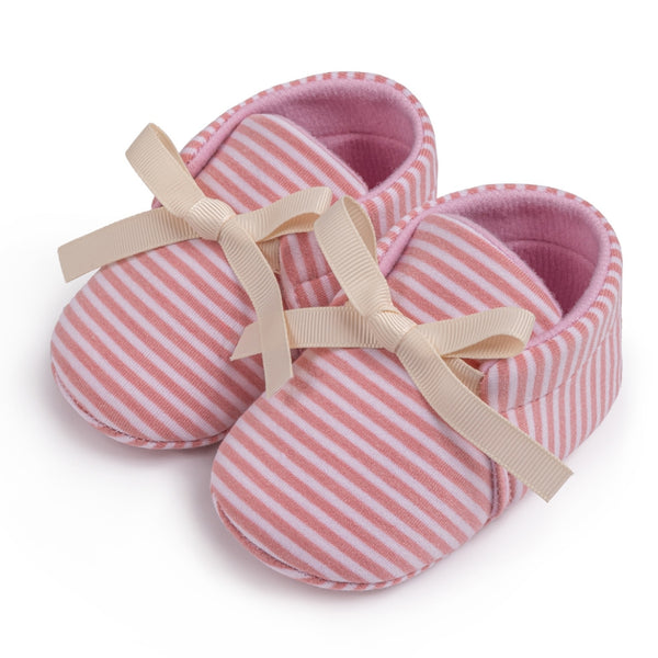 6 to 12 Months Baby Girls Shoes,Infant Non Slip Sole Cotton Bow Design Slip On Booties (Pink)-BT4640