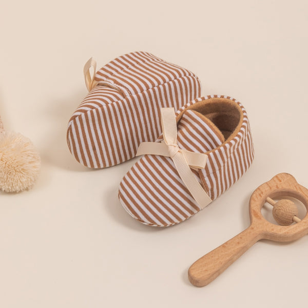 6 to 12 Months Baby Girls Shoes,Infant Non Slip Sole Cotton Bow Design Slip On Booties (Brown)-BT4641