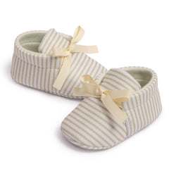 6 to 12 Months Baby Girls Shoes,Infant Non Slip Sole Cotton Bow Design Slip On Booties (Beige)-BT4642
