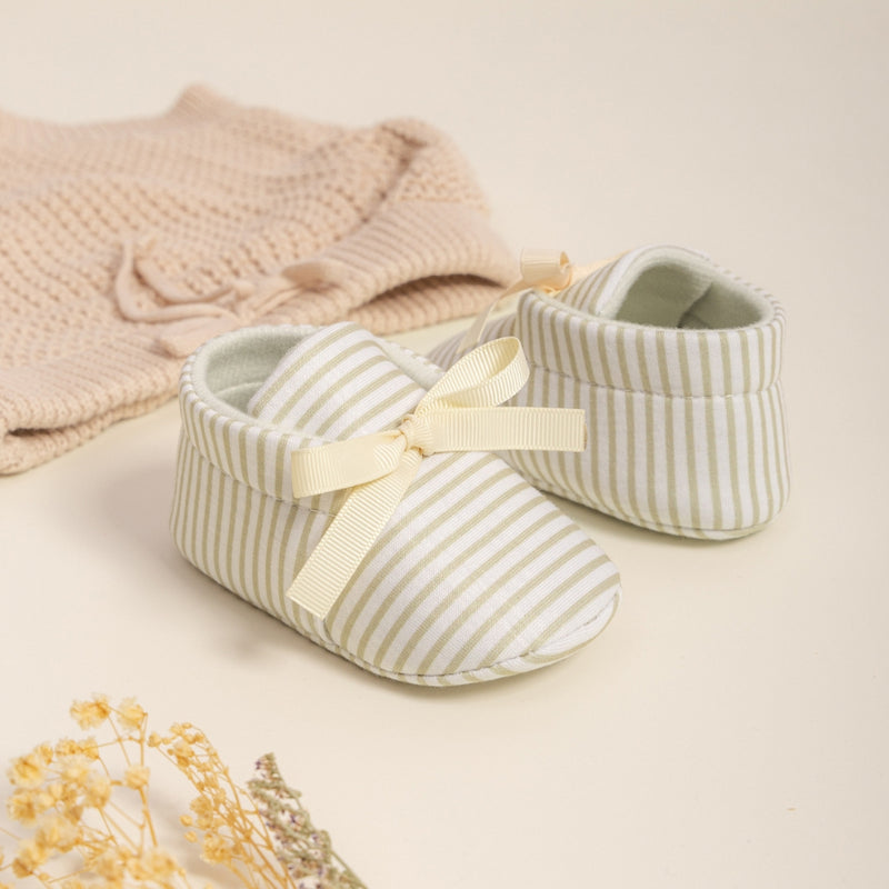 6 to 12 Months Baby Girls Shoes,Infant Non Slip Sole Cotton Bow Design Slip On Booties (Beige)-BT4642