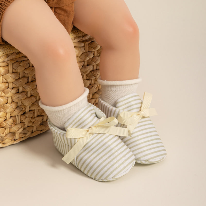6 to 12 Months Baby Girls Shoes,Infant Non Slip Sole Cotton Bow Design Slip On Booties (Beige)-BT4642