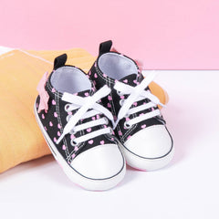 0 to 4 Months Baby Boys & Girls Canvas Shoes,Infant Non Slip Sole Lace Closure Booties (Black)-BT4643