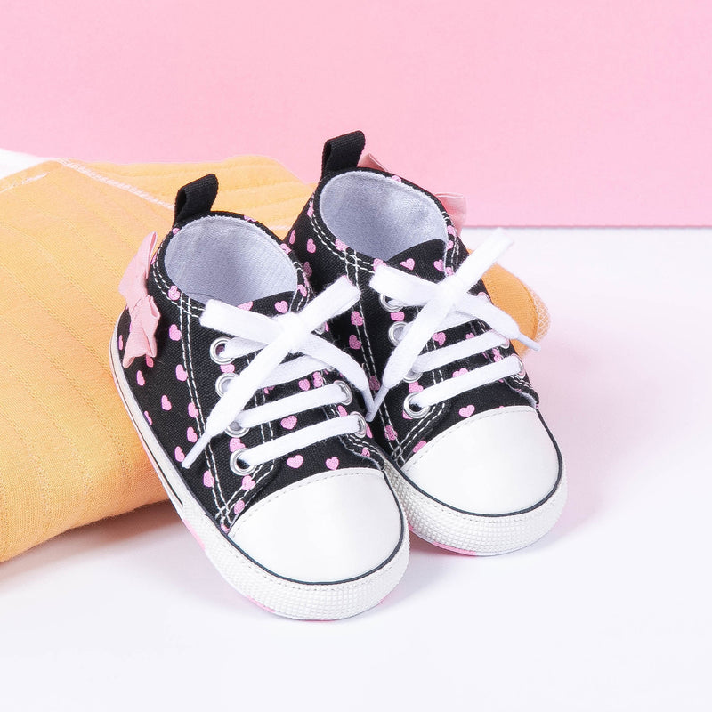 0 to 4 Months Baby Boys & Girls Canvas Shoes,Infant Non Slip Sole Lace Closure Booties (Black)-BT4643