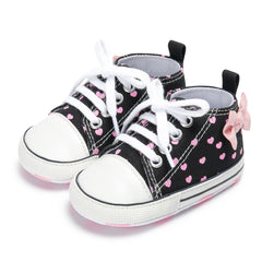 0 to 4 Months Baby Boys & Girls Canvas Shoes,Infant Non Slip Sole Lace Closure Booties (Black)-BT4643