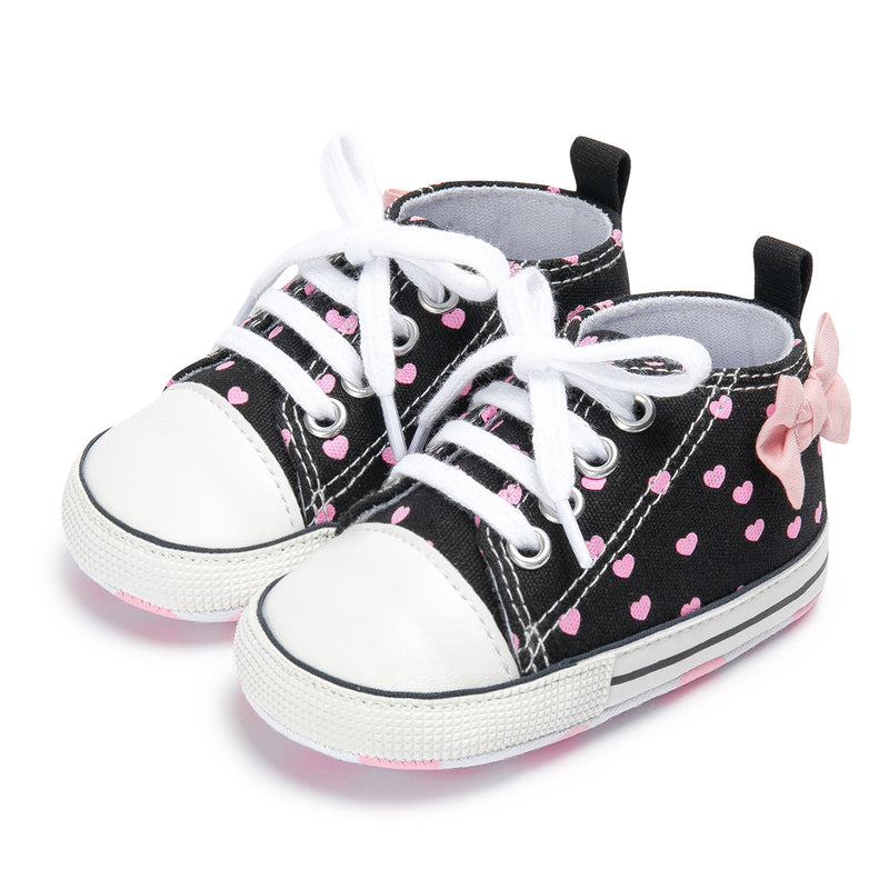0 to 4 Months Baby Boys & Girls Canvas Shoes,Infant Non Slip Sole Lace Closure Booties (Black)-BT4643