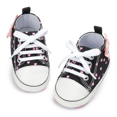 0 to 4 Months Baby Boys & Girls Canvas Shoes,Infant Non Slip Sole Lace Closure Booties (Black)-BT4643