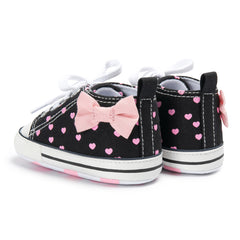 0 to 4 Months Baby Boys & Girls Canvas Shoes,Infant Non Slip Sole Lace Closure Booties (Black)-BT4643