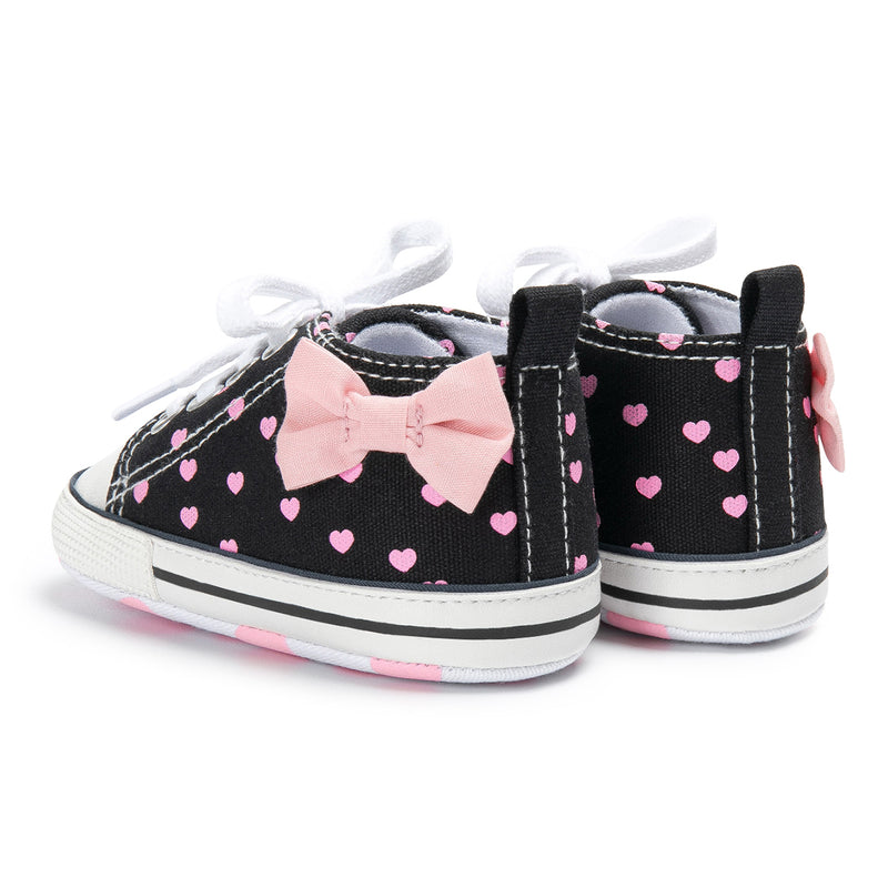 0 to 4 Months Baby Boys & Girls Canvas Shoes,Infant Non Slip Sole Lace Closure Booties (Black)-BT4643